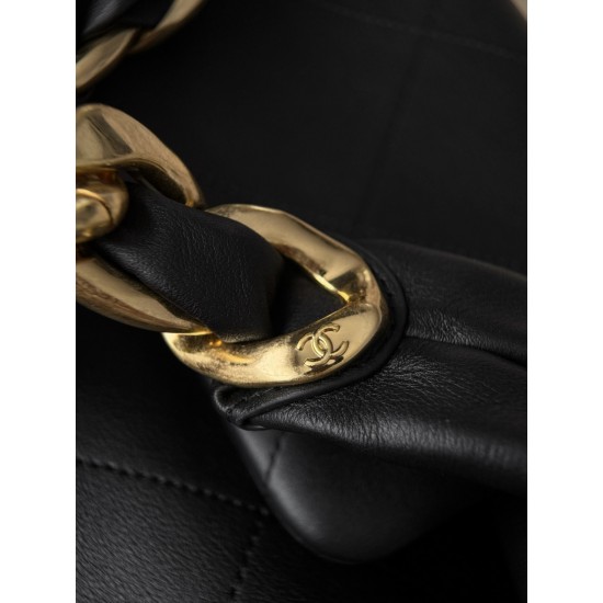 Chanel 25K Hippie Hobo Bag - Oversized Quilted Black Leather with Chunky Aged Gold Chain
