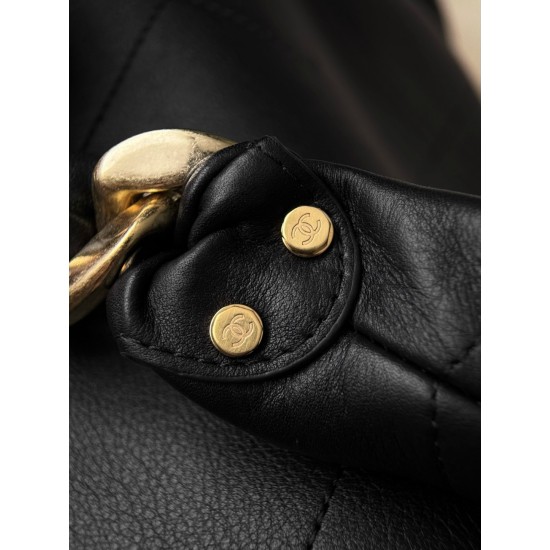 Chanel 25K Hippie Hobo Bag - Oversized Quilted Black Leather with Chunky Aged Gold Chain