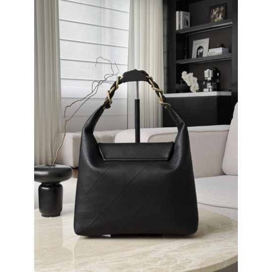 Chanel 25K Hippie Hobo Bag - Oversized Quilted Black Leather with Chunky Aged Gold Chain