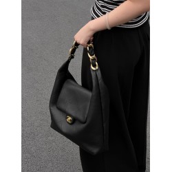 Chanel 25K Hippie Hobo Bag - Oversized Quilted Black Leather with Chunky Aged Gold Chain