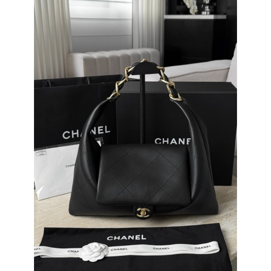 Chanel 25K Horizontal Hippie Bag - Oversized Quilted Black Leather
