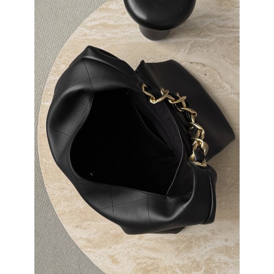 Chanel 25K Horizontal Hippie Bag - Oversized Quilted Black Leather