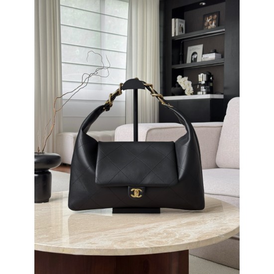 Chanel 25K Horizontal Hippie Bag - Oversized Quilted Black Leather