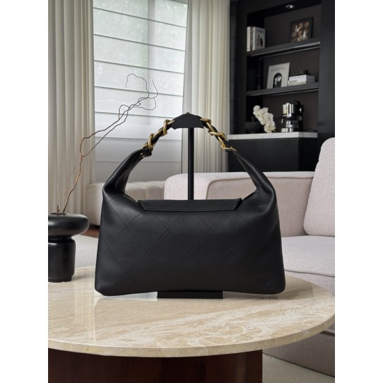 Chanel 25K Horizontal Hippie Bag - Oversized Quilted Black Leather