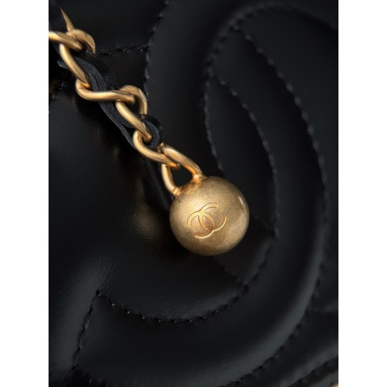 Chanel 25S Vanity Case with Double Golden Ball - Quilted Black Leather with Mirror