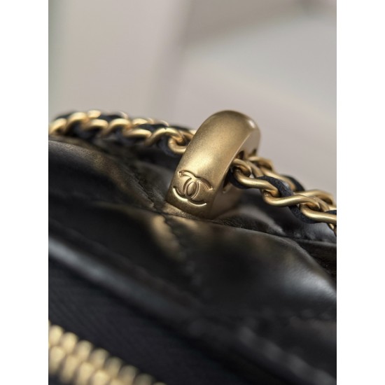 Chanel 25S Vanity Case with Double Golden Ball - Quilted Black Leather with Mirror