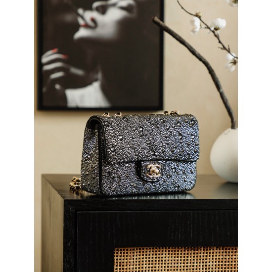 Chanel 26C Crystal Classic Flap Mini Bag | Full Crystal CF Evening Bag