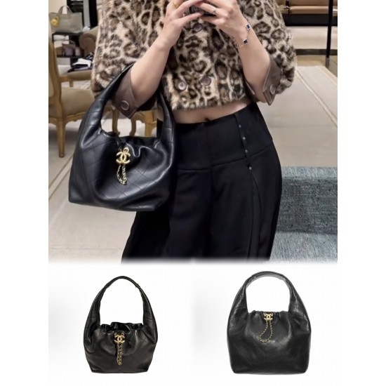 Chanel 26C Drawstring Hobo Bag – Black Calfskin with Vintage Gold Hardware