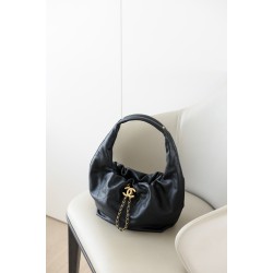 Chanel 26C Drawstring Hobo Bag – Black Calfskin with Vintage Gold Hardware
