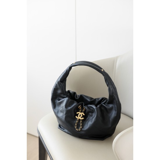 Chanel 26C Drawstring Hobo Bag – Black Calfskin with Vintage Gold Hardware