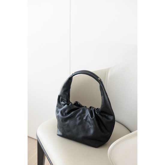 Chanel 26C Drawstring Hobo Bag – Black Calfskin with Vintage Gold Hardware