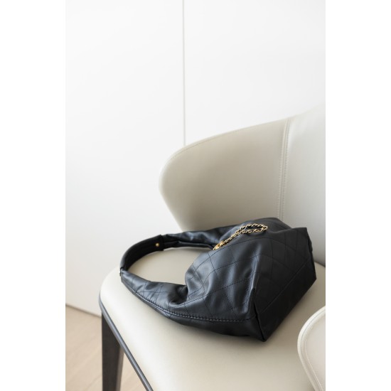 Chanel 26C Drawstring Hobo Bag – Black Calfskin with Vintage Gold Hardware