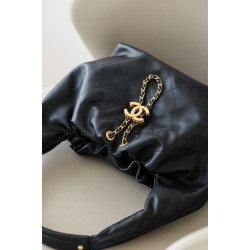 Chanel 26C Drawstring Hobo Bag – Black Calfskin with Vintage Gold Hardware