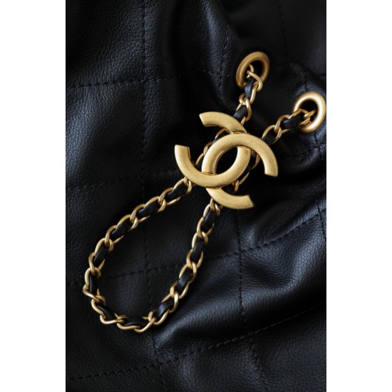 Chanel 26C Drawstring Hobo Bag – Black Calfskin with Vintage Gold Hardware