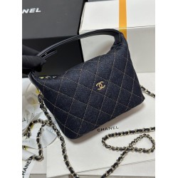 Chanel 26P Denim Box Bag – Clutch with Chain, Blue Quilted Denim