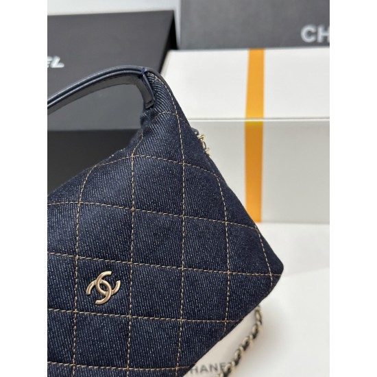 Chanel 26P Denim Box Bag – Clutch with Chain, Blue Quilted Denim
