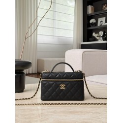 Chanel 26P Vanity Case with Chain - Braided Crystal CC "Loro Piana" Style (Black)