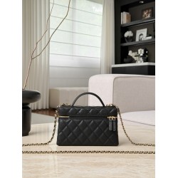 Chanel 26P Vanity Case with Chain - Braided Crystal CC "Loro Piana" Style (Black)