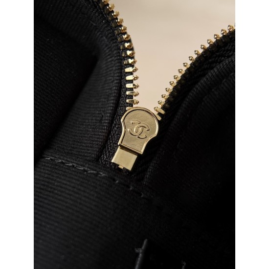 Chanel 26P Vanity Case with Chain - Braided Crystal CC "Loro Piana" Style (Black)