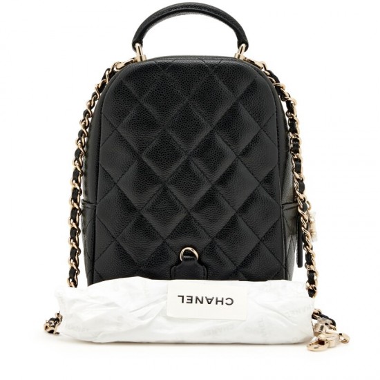 Chanel Black Quilted Caviar Mini Backpack Pale Gold Hardware