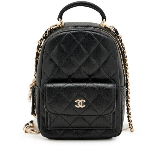 Chanel Black Quilted Caviar Mini Backpack Pale Gold Hardware Chanel Black Quilted Caviar Mini Backpack Pale Gold Hardware