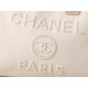 Chanel Deauville Large Pearl Embellished Canvas Tote Bag Off White