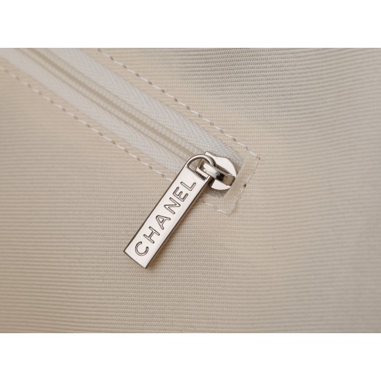 Chanel Deauville Large Pearl Embellished Canvas Tote Bag Off White