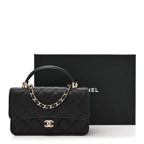 Chanel Lambskin Quilted Flap Phone Holder With Chain｜Black