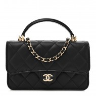 Chanel Lambskin Quilted Flap Phone Holder With Chain｜Black