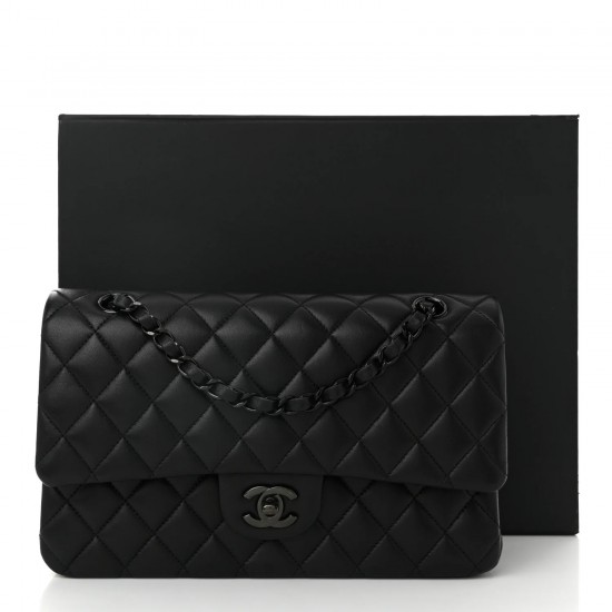 Chanel Lambskin Quilted Double Flap So Black
