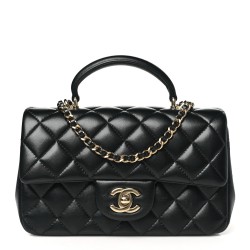 Chanel Lambskin Quilted Mini Top Handle Rectangular Flap｜Black