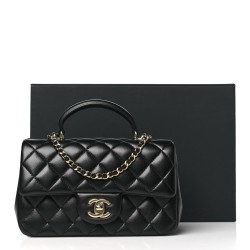 Chanel Lambskin Quilted Mini Top Handle Rectangular Flap｜Black