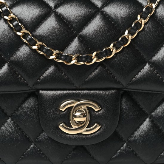 Chanel Lambskin Quilted Mini Top Handle Rectangular Flap｜Black