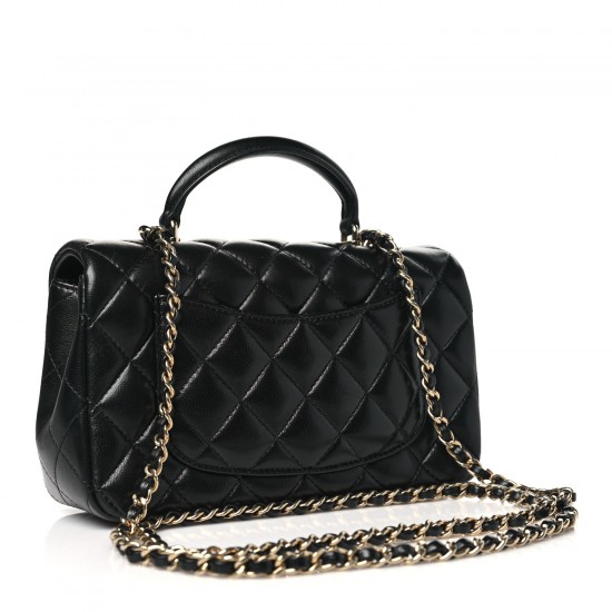 Chanel Lambskin Quilted Mini Top Handle Rectangular Flap｜Black