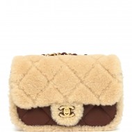 Chanel Mini Shearling Flap Bag Brown Lambskin Brushed Gold Hardware