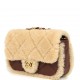 Chanel Mini Shearling Flap Bag Brown Lambskin Brushed Gold Hardware