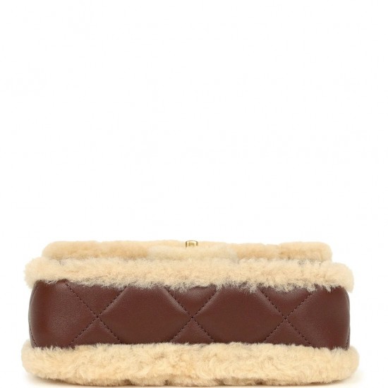 Chanel Mini Shearling Flap Bag Brown Lambskin Brushed Gold Hardware