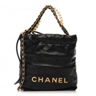 Chanel  Shiny Crumpled Calfskin Quilted Pearl Mini Chanel 22 Black