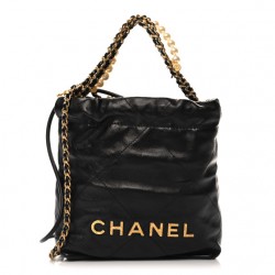 Chanel  Shiny Crumpled Calfskin Quilted Pearl Mini Chanel 22 Black