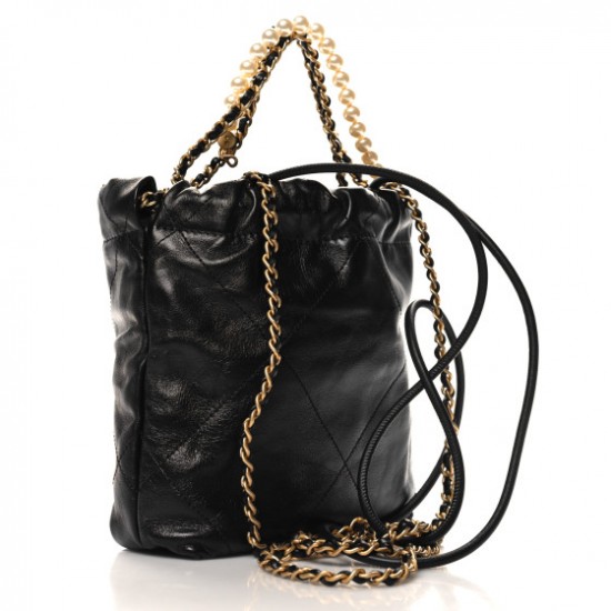 Chanel  Shiny Crumpled Calfskin Quilted Pearl Mini Chanel 22 Black