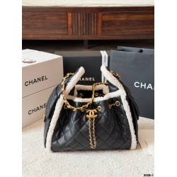 Chanel Small 25 Hobo Bag Black Suede and White Shearling Antique Gold Hardware