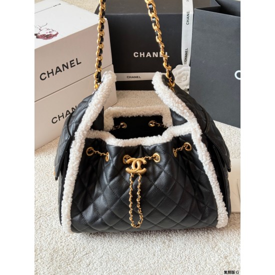 Chanel Small 25 Hobo Bag Black Suede and White Shearling Antique Gold Hardware