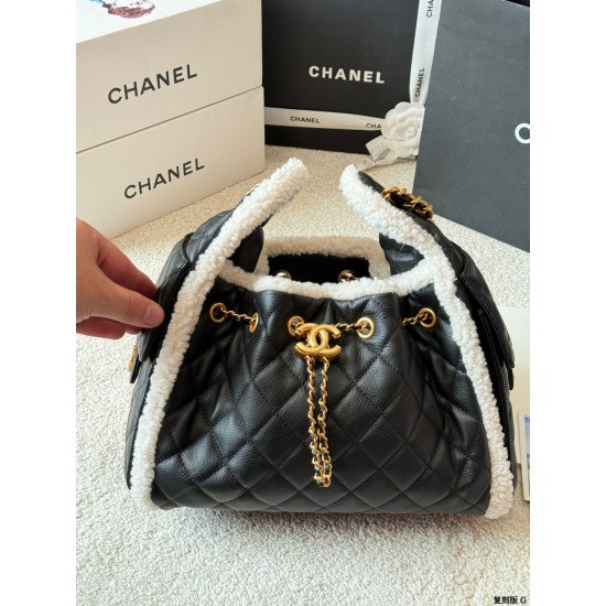 Chanel Small 25 Hobo Bag Black Suede and White Shearling Antique Gold Hardware