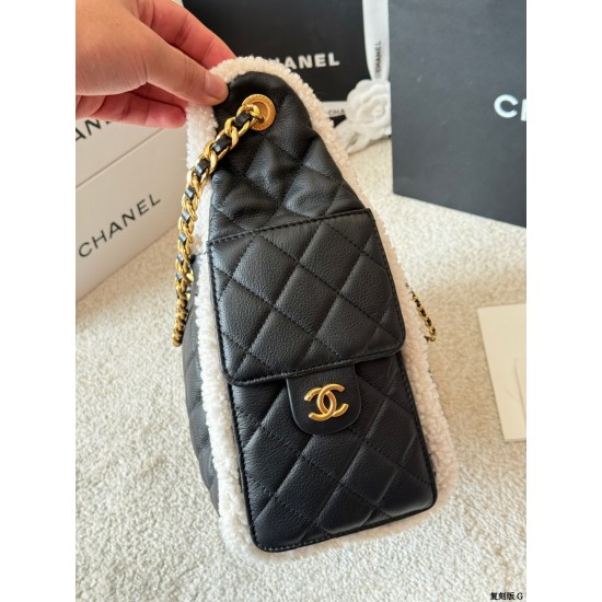 Chanel Small 25 Hobo Bag Black Suede and White Shearling Antique Gold Hardware