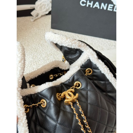 Chanel Small 25 Hobo Bag Black Suede and White Shearling Antique Gold Hardware