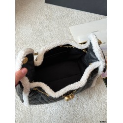 Chanel Small 25 Hobo Bag Black Suede and White Shearling Antique Gold Hardware