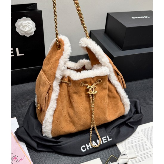Chanel Small 25 Hobo Bag Beige Suede and White Shearling Antique Gold Hardware