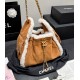 Chanel Small 25 Hobo Bag Beige Suede and White Shearling Antique Gold Hardware