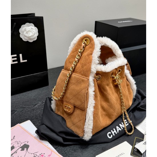 Chanel Small 25 Hobo Bag Beige Suede and White Shearling Antique Gold Hardware