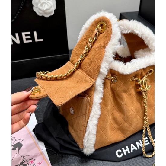 Chanel Small 25 Hobo Bag Beige Suede and White Shearling Antique Gold Hardware